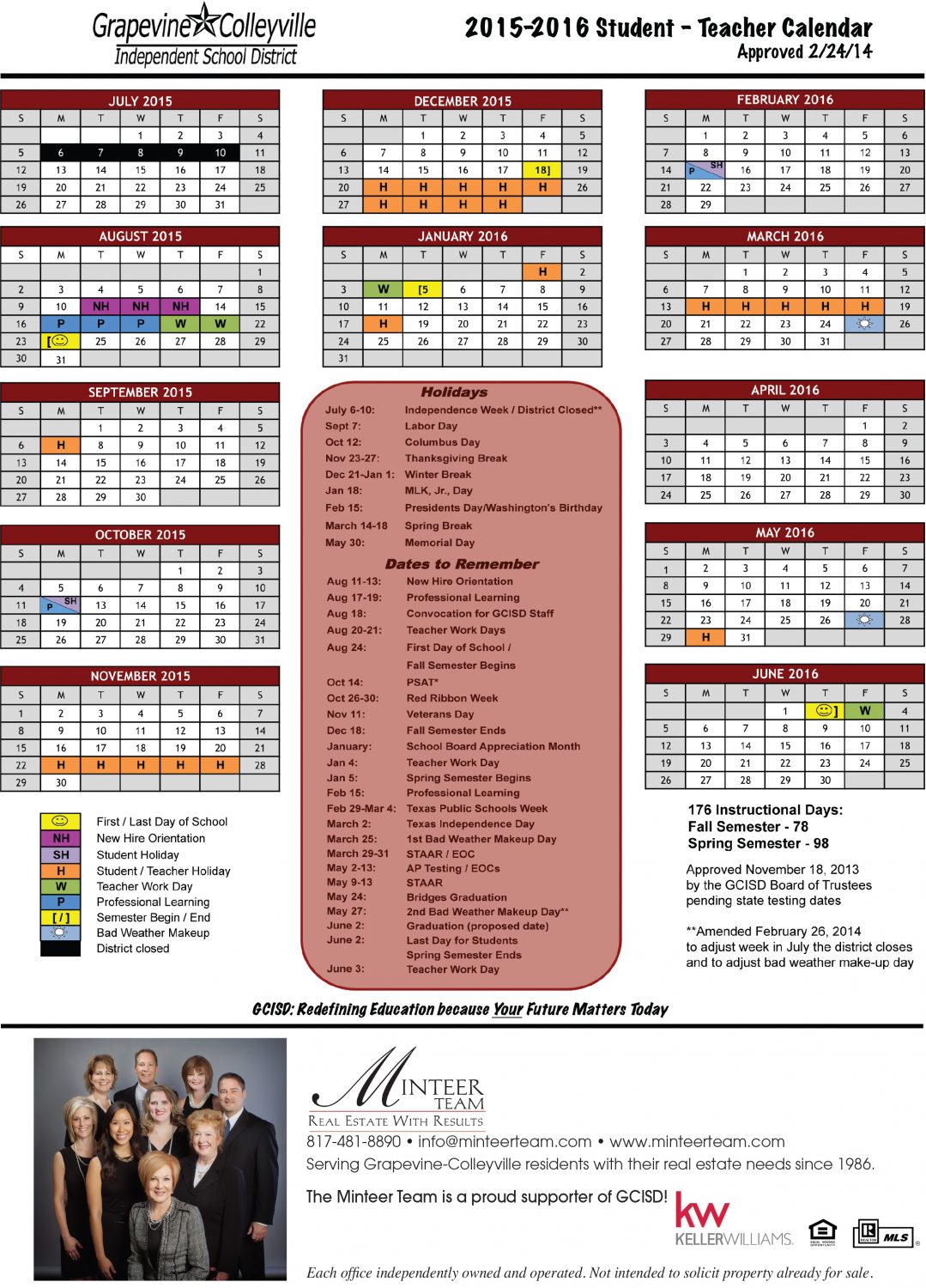 School Calendar for GCISD (2015 2016) Minteer Real Estate Team
