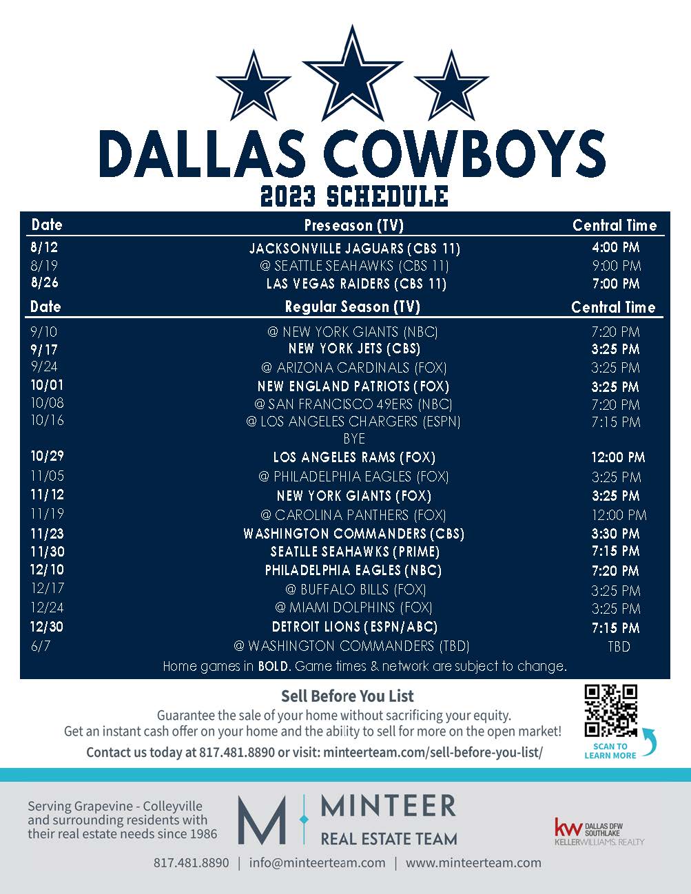 2023 Dallas Cowboys Schedule Minteer Real Estate Team